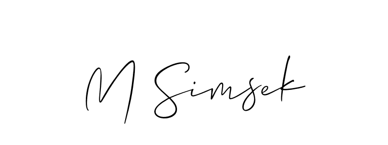 The best way (Allison_Script) to make a short signature is to pick only two or three words in your name. The name M Simsek include a total of six letters. For converting this name. M Simsek signature style 2 images and pictures png
