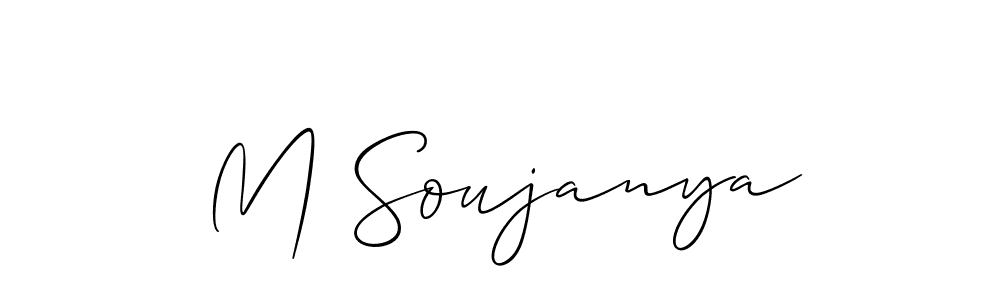 if you are searching for the best signature style for your name M Soujanya. so please give up your signature search. here we have designed multiple signature styles  using Allison_Script. M Soujanya signature style 2 images and pictures png