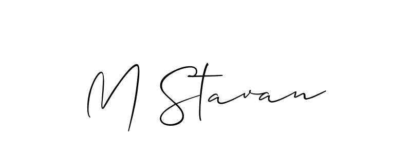 The best way (Allison_Script) to make a short signature is to pick only two or three words in your name. The name M Stavan include a total of six letters. For converting this name. M Stavan signature style 2 images and pictures png