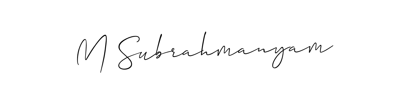 The best way (Allison_Script) to make a short signature is to pick only two or three words in your name. The name M Subrahmanyam include a total of six letters. For converting this name. M Subrahmanyam signature style 2 images and pictures png