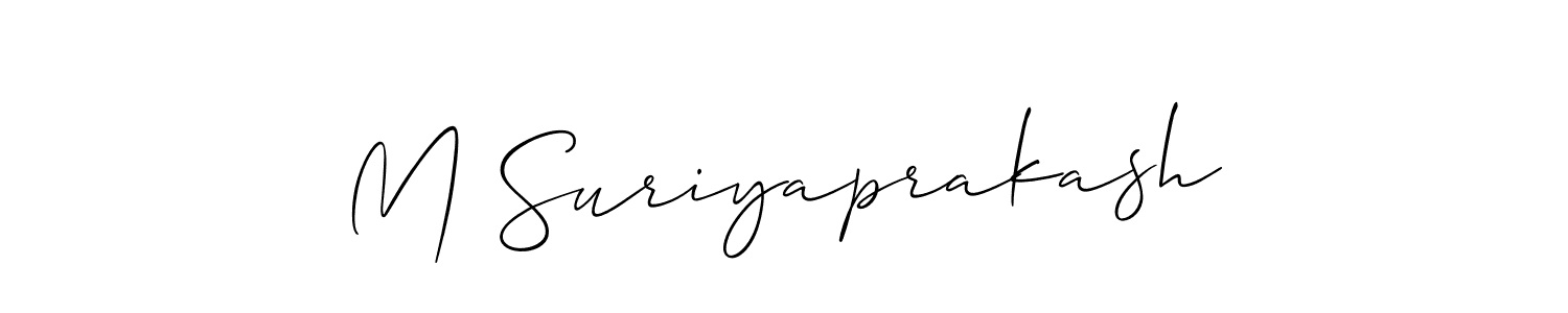 How to make M Suriyaprakash name signature. Use Allison_Script style for creating short signs online. This is the latest handwritten sign. M Suriyaprakash signature style 2 images and pictures png