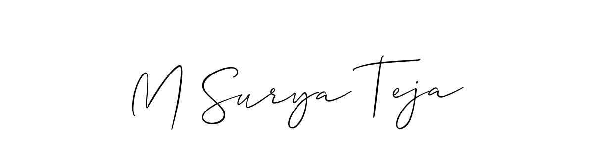 This is the best signature style for the M Surya Teja name. Also you like these signature font (Allison_Script). Mix name signature. M Surya Teja signature style 2 images and pictures png