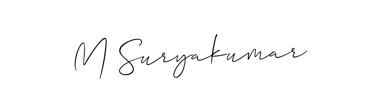 if you are searching for the best signature style for your name M Suryakumar. so please give up your signature search. here we have designed multiple signature styles  using Allison_Script. M Suryakumar signature style 2 images and pictures png