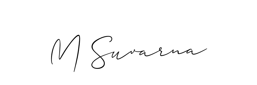 if you are searching for the best signature style for your name M Suvarna. so please give up your signature search. here we have designed multiple signature styles  using Allison_Script. M Suvarna signature style 2 images and pictures png