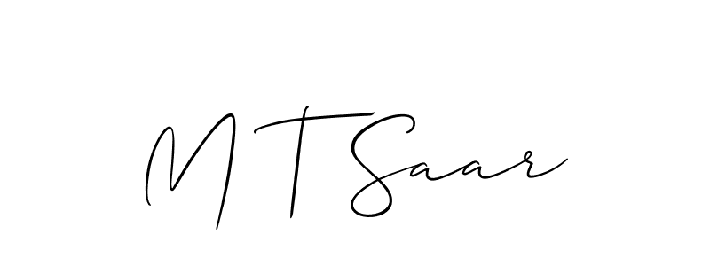 Make a short M T Saar signature style. Manage your documents anywhere anytime using Allison_Script. Create and add eSignatures, submit forms, share and send files easily. M T Saar signature style 2 images and pictures png