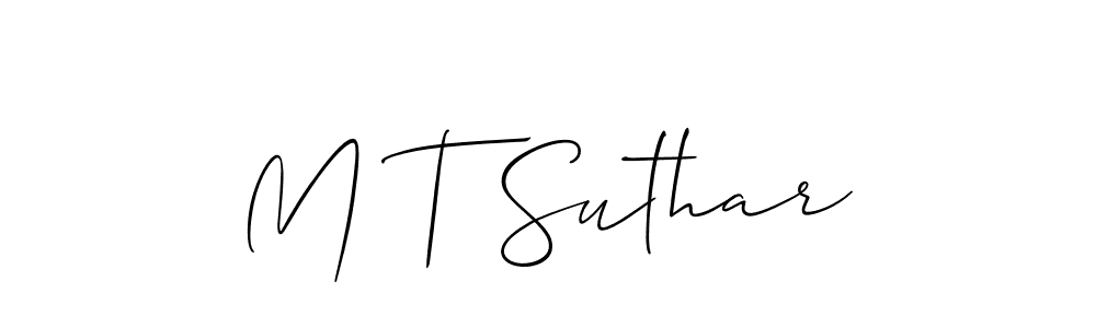 Also You can easily find your signature by using the search form. We will create M T Suthar name handwritten signature images for you free of cost using Allison_Script sign style. M T Suthar signature style 2 images and pictures png