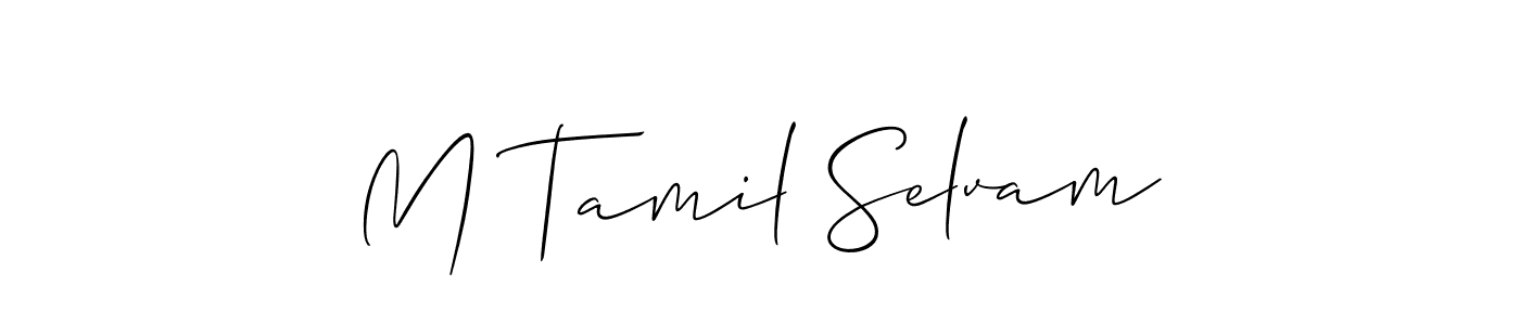 How to make M Tamil Selvam name signature. Use Allison_Script style for creating short signs online. This is the latest handwritten sign. M Tamil Selvam signature style 2 images and pictures png