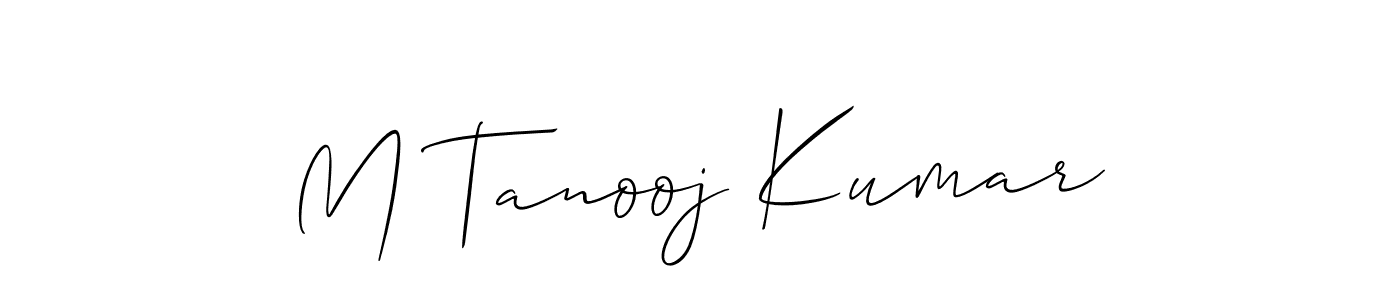 Also You can easily find your signature by using the search form. We will create M Tanooj Kumar name handwritten signature images for you free of cost using Allison_Script sign style. M Tanooj Kumar signature style 2 images and pictures png