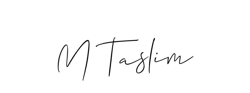 Also You can easily find your signature by using the search form. We will create M Taslim name handwritten signature images for you free of cost using Allison_Script sign style. M Taslim signature style 2 images and pictures png