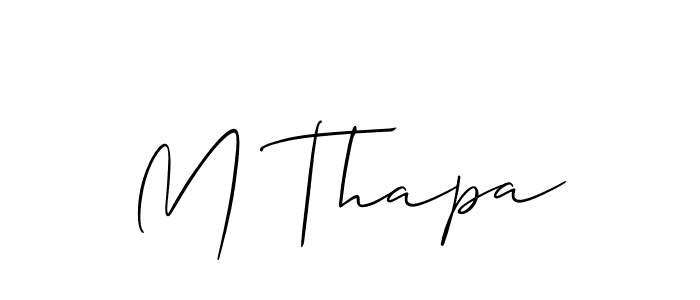 Also You can easily find your signature by using the search form. We will create M Thapa name handwritten signature images for you free of cost using Allison_Script sign style. M Thapa signature style 2 images and pictures png