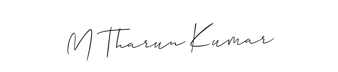 The best way (Allison_Script) to make a short signature is to pick only two or three words in your name. The name M Tharun Kumar include a total of six letters. For converting this name. M Tharun Kumar signature style 2 images and pictures png