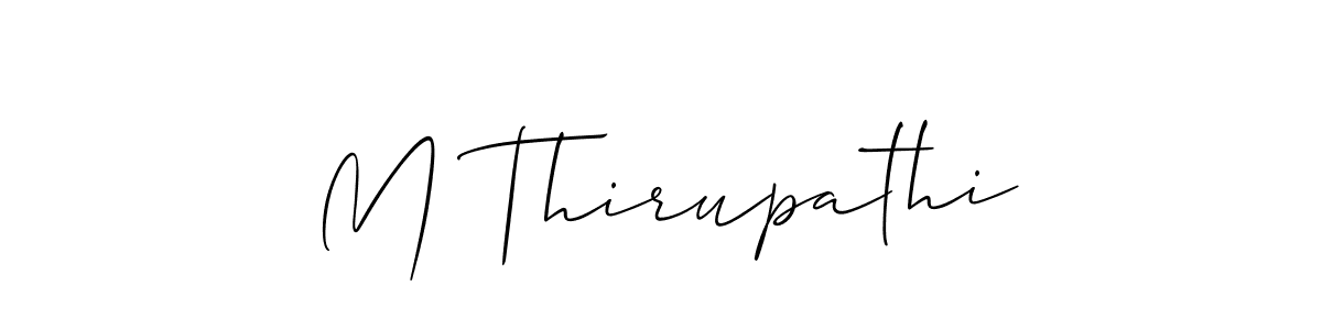 The best way (Allison_Script) to make a short signature is to pick only two or three words in your name. The name M Thirupathi include a total of six letters. For converting this name. M Thirupathi signature style 2 images and pictures png
