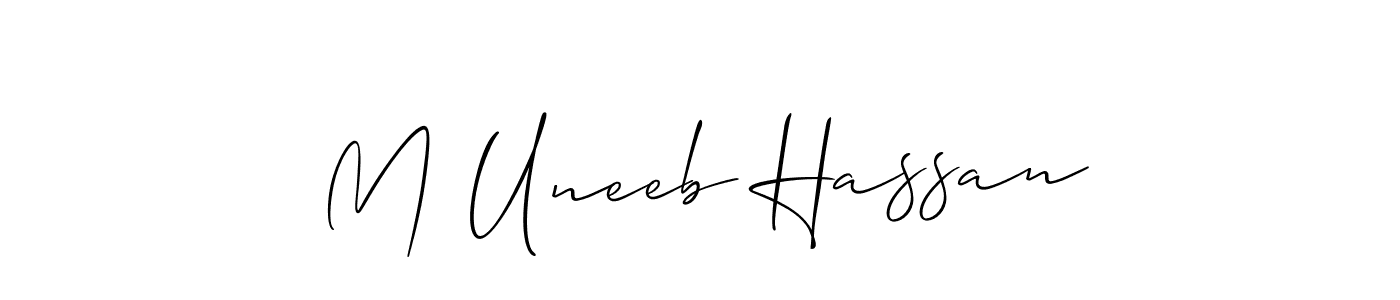 Also You can easily find your signature by using the search form. We will create M Uneeb Hassan name handwritten signature images for you free of cost using Allison_Script sign style. M Uneeb Hassan signature style 2 images and pictures png