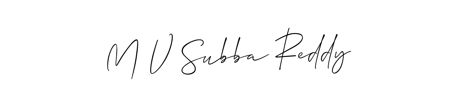Allison_Script is a professional signature style that is perfect for those who want to add a touch of class to their signature. It is also a great choice for those who want to make their signature more unique. Get M V Subba Reddy name to fancy signature for free. M V Subba Reddy signature style 2 images and pictures png