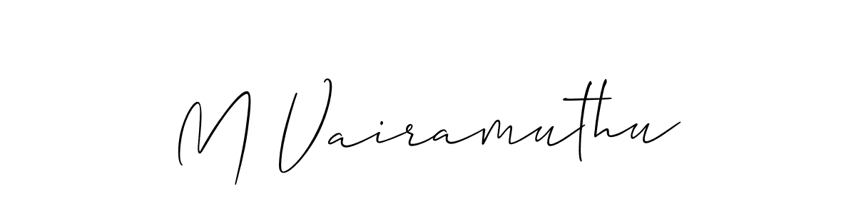 if you are searching for the best signature style for your name M Vairamuthu. so please give up your signature search. here we have designed multiple signature styles  using Allison_Script. M Vairamuthu signature style 2 images and pictures png