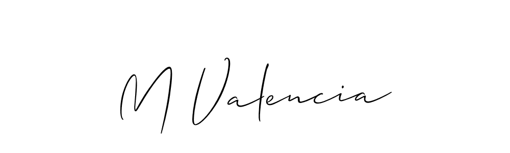 Allison_Script is a professional signature style that is perfect for those who want to add a touch of class to their signature. It is also a great choice for those who want to make their signature more unique. Get M Valencia name to fancy signature for free. M Valencia signature style 2 images and pictures png