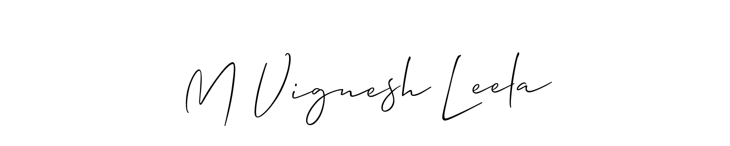 Make a beautiful signature design for name M Vignesh Leela. With this signature (Allison_Script) style, you can create a handwritten signature for free. M Vignesh Leela signature style 2 images and pictures png
