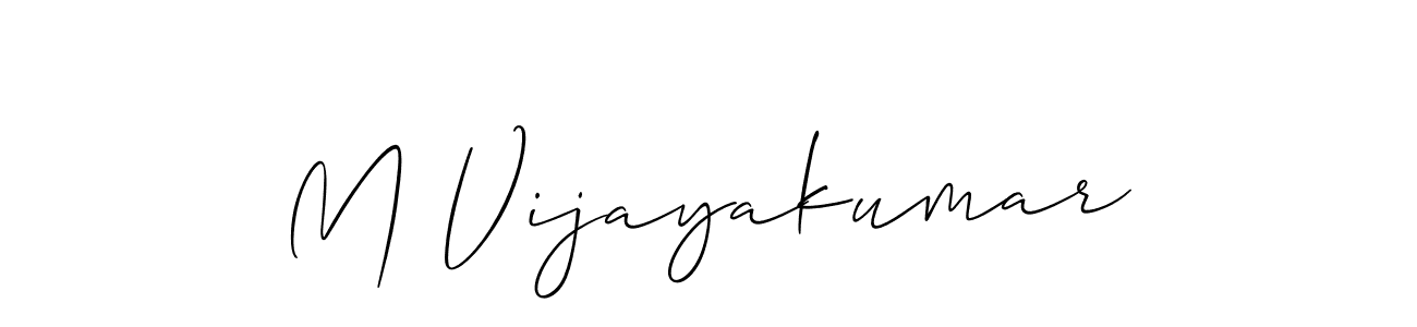 The best way (Allison_Script) to make a short signature is to pick only two or three words in your name. The name M Vijayakumar include a total of six letters. For converting this name. M Vijayakumar signature style 2 images and pictures png