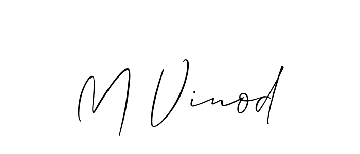 if you are searching for the best signature style for your name M Vinod. so please give up your signature search. here we have designed multiple signature styles  using Allison_Script. M Vinod signature style 2 images and pictures png