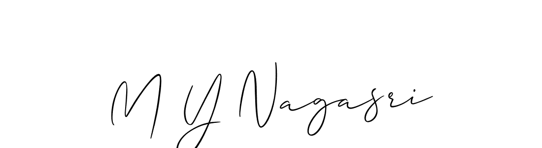 The best way (Allison_Script) to make a short signature is to pick only two or three words in your name. The name M Y Nagasri include a total of six letters. For converting this name. M Y Nagasri signature style 2 images and pictures png