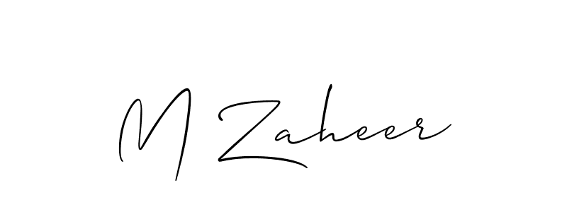 The best way (Allison_Script) to make a short signature is to pick only two or three words in your name. The name M Zaheer include a total of six letters. For converting this name. M Zaheer signature style 2 images and pictures png