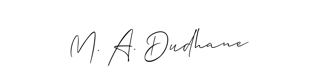 Design your own signature with our free online signature maker. With this signature software, you can create a handwritten (Allison_Script) signature for name M. A. Dudhane. M. A. Dudhane signature style 2 images and pictures png