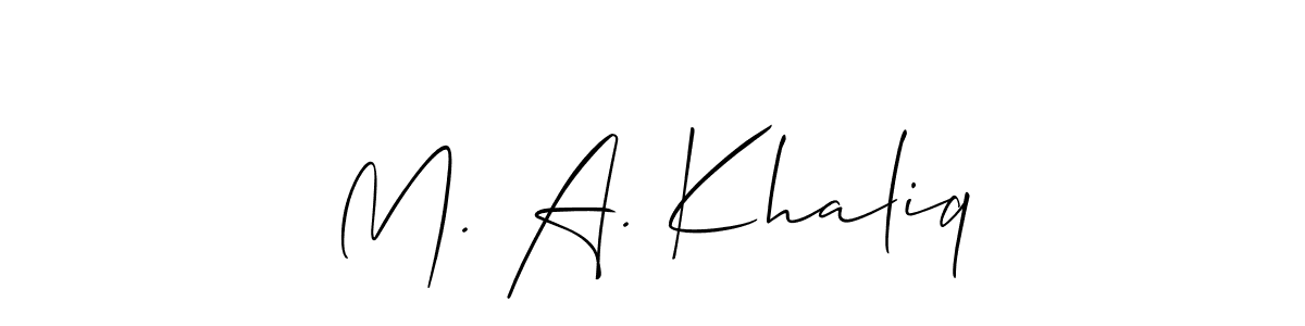 It looks lik you need a new signature style for name M. A. Khaliq. Design unique handwritten (Allison_Script) signature with our free signature maker in just a few clicks. M. A. Khaliq signature style 2 images and pictures png