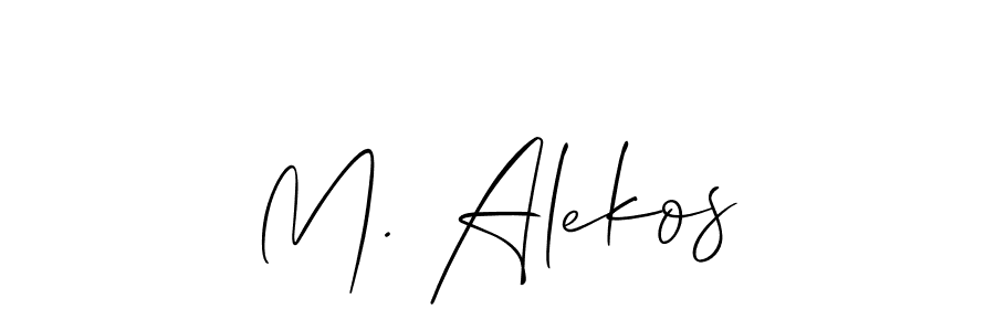 The best way (Allison_Script) to make a short signature is to pick only two or three words in your name. The name M. Alekos include a total of six letters. For converting this name. M. Alekos signature style 2 images and pictures png