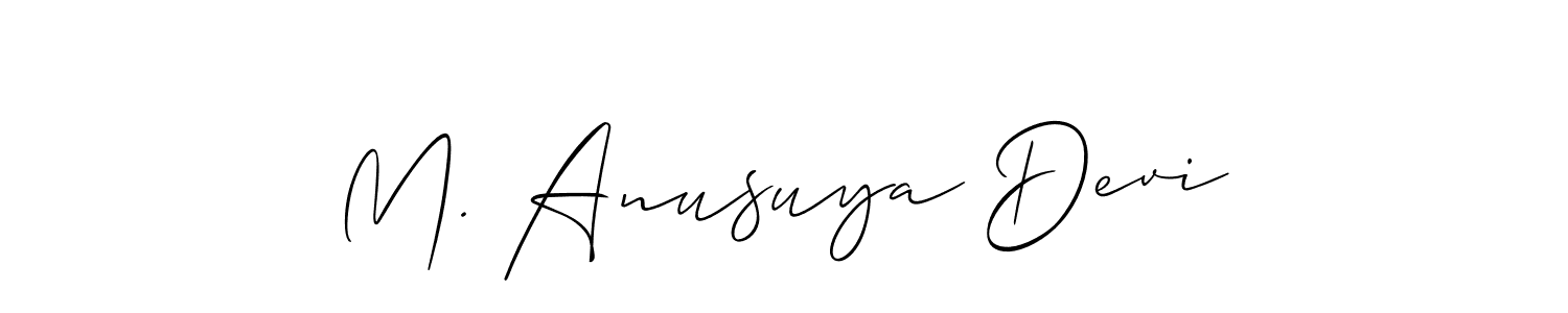if you are searching for the best signature style for your name M. Anusuya Devi. so please give up your signature search. here we have designed multiple signature styles  using Allison_Script. M. Anusuya Devi signature style 2 images and pictures png
