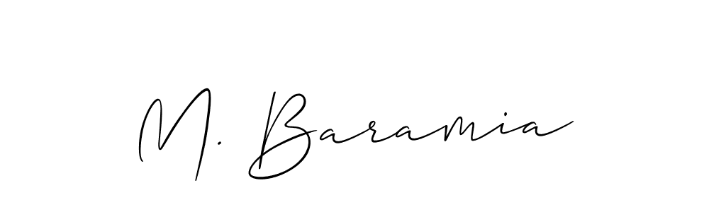 The best way (Allison_Script) to make a short signature is to pick only two or three words in your name. The name M. Baramia include a total of six letters. For converting this name. M. Baramia signature style 2 images and pictures png