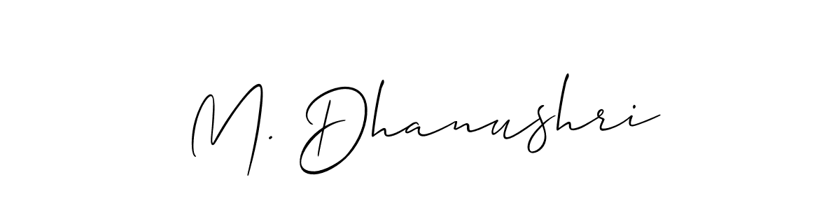 Use a signature maker to create a handwritten signature online. With this signature software, you can design (Allison_Script) your own signature for name M. Dhanushri. M. Dhanushri signature style 2 images and pictures png