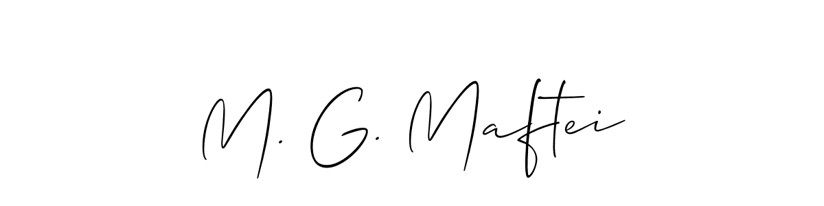 How to make M. G. Maftei name signature. Use Allison_Script style for creating short signs online. This is the latest handwritten sign. M. G. Maftei signature style 2 images and pictures png