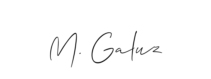 The best way (Allison_Script) to make a short signature is to pick only two or three words in your name. The name M. Galuz include a total of six letters. For converting this name. M. Galuz signature style 2 images and pictures png