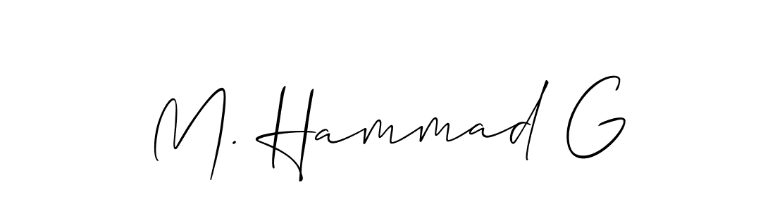 Make a short M. Hammad G signature style. Manage your documents anywhere anytime using Allison_Script. Create and add eSignatures, submit forms, share and send files easily. M. Hammad G signature style 2 images and pictures png