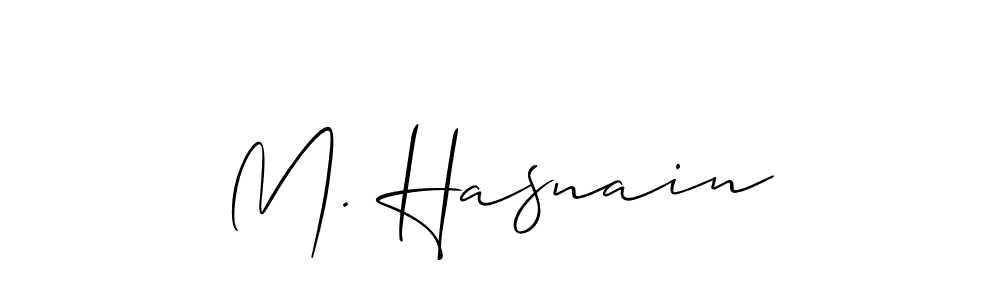 Make a short M. Hasnain signature style. Manage your documents anywhere anytime using Allison_Script. Create and add eSignatures, submit forms, share and send files easily. M. Hasnain signature style 2 images and pictures png