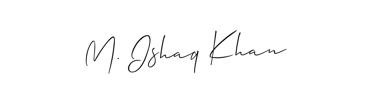 The best way (Allison_Script) to make a short signature is to pick only two or three words in your name. The name M. Ishaq Khan include a total of six letters. For converting this name. M. Ishaq Khan signature style 2 images and pictures png