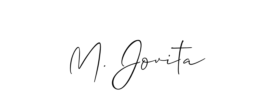 The best way (Allison_Script) to make a short signature is to pick only two or three words in your name. The name M. Jovita include a total of six letters. For converting this name. M. Jovita signature style 2 images and pictures png