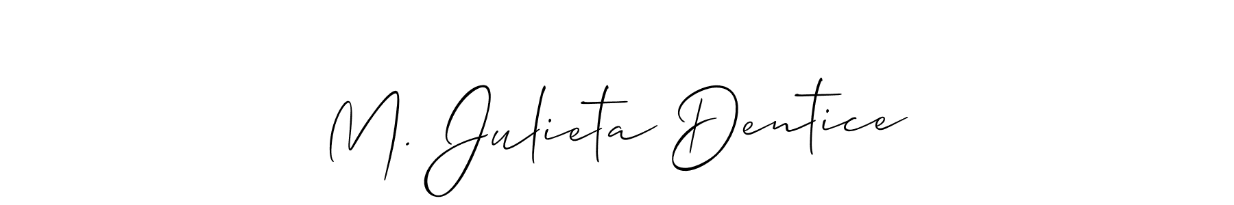 The best way (Allison_Script) to make a short signature is to pick only two or three words in your name. The name M. Julieta Dentice include a total of six letters. For converting this name. M. Julieta Dentice signature style 2 images and pictures png