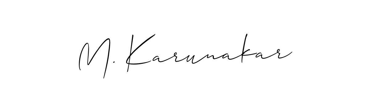 Use a signature maker to create a handwritten signature online. With this signature software, you can design (Allison_Script) your own signature for name M. Karunakar. M. Karunakar signature style 2 images and pictures png