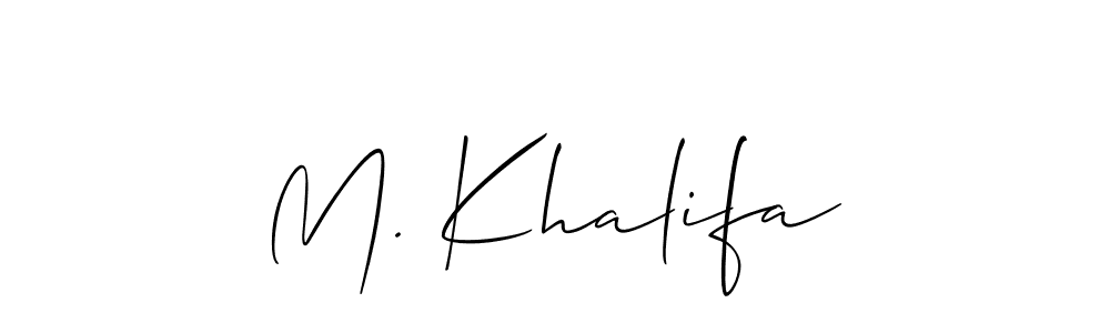 The best way (Allison_Script) to make a short signature is to pick only two or three words in your name. The name M. Khalifa include a total of six letters. For converting this name. M. Khalifa signature style 2 images and pictures png