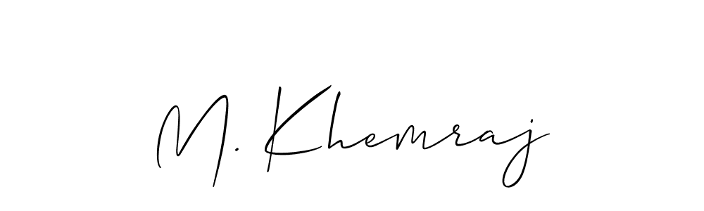 Also You can easily find your signature by using the search form. We will create M. Khemraj name handwritten signature images for you free of cost using Allison_Script sign style. M. Khemraj signature style 2 images and pictures png