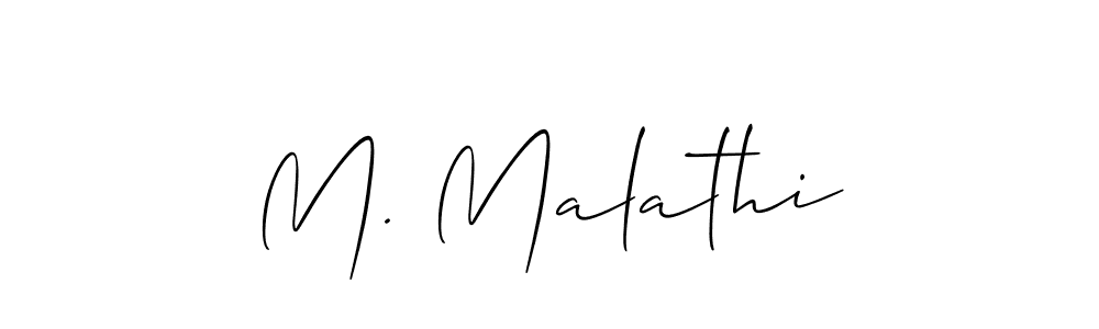 Also You can easily find your signature by using the search form. We will create M. Malathi name handwritten signature images for you free of cost using Allison_Script sign style. M. Malathi signature style 2 images and pictures png