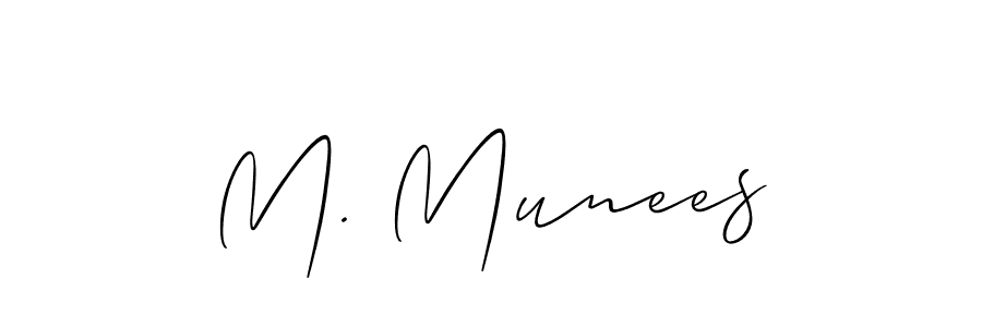 The best way (Allison_Script) to make a short signature is to pick only two or three words in your name. The name M. Munees include a total of six letters. For converting this name. M. Munees signature style 2 images and pictures png