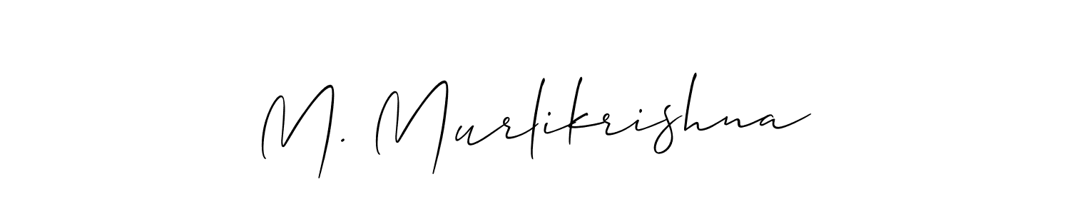 You should practise on your own different ways (Allison_Script) to write your name (M. Murlikrishna) in signature. don't let someone else do it for you. M. Murlikrishna signature style 2 images and pictures png