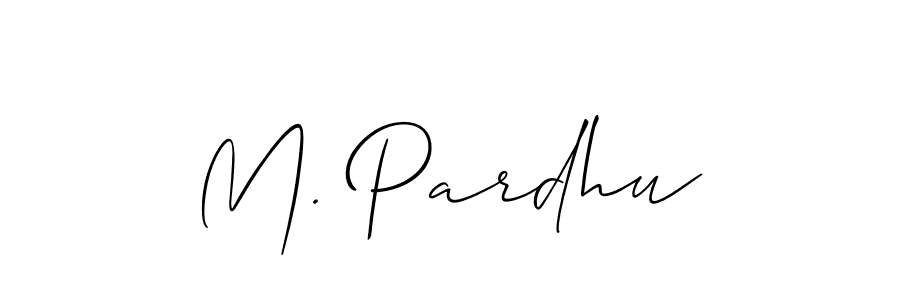 The best way (Allison_Script) to make a short signature is to pick only two or three words in your name. The name M. Pardhu include a total of six letters. For converting this name. M. Pardhu signature style 2 images and pictures png