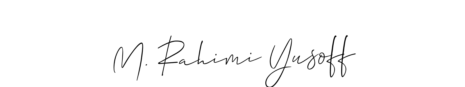 if you are searching for the best signature style for your name M. Rahimi Yusoff. so please give up your signature search. here we have designed multiple signature styles  using Allison_Script. M. Rahimi Yusoff signature style 2 images and pictures png