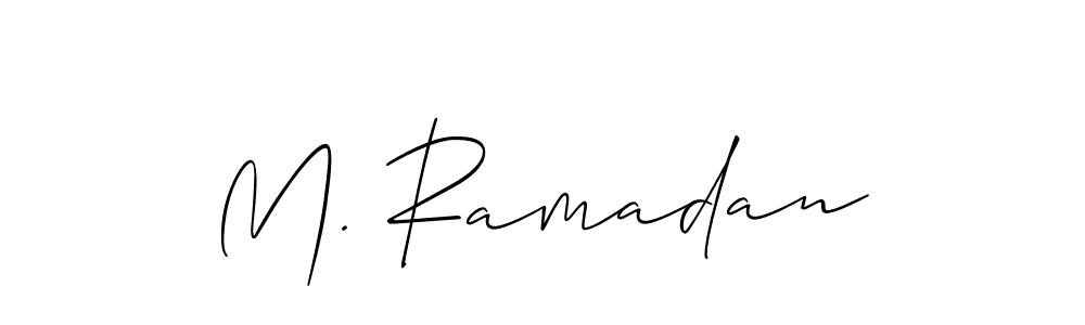 Make a short M. Ramadan signature style. Manage your documents anywhere anytime using Allison_Script. Create and add eSignatures, submit forms, share and send files easily. M. Ramadan signature style 2 images and pictures png