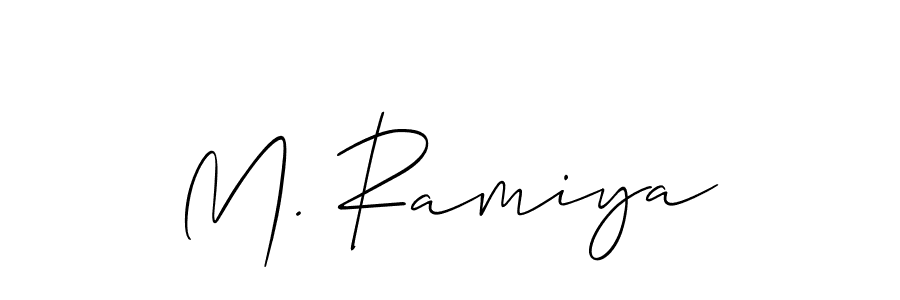 The best way (Allison_Script) to make a short signature is to pick only two or three words in your name. The name M. Ramiya include a total of six letters. For converting this name. M. Ramiya signature style 2 images and pictures png