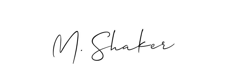The best way (Allison_Script) to make a short signature is to pick only two or three words in your name. The name M. Shaker include a total of six letters. For converting this name. M. Shaker signature style 2 images and pictures png