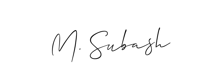 The best way (Allison_Script) to make a short signature is to pick only two or three words in your name. The name M. Subash include a total of six letters. For converting this name. M. Subash signature style 2 images and pictures png